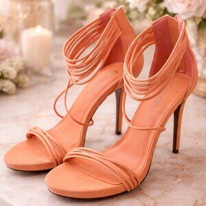 Coral Strappy Stiletto Heels | 4” Heel Sandals | Size 10 | Elegant Nightout